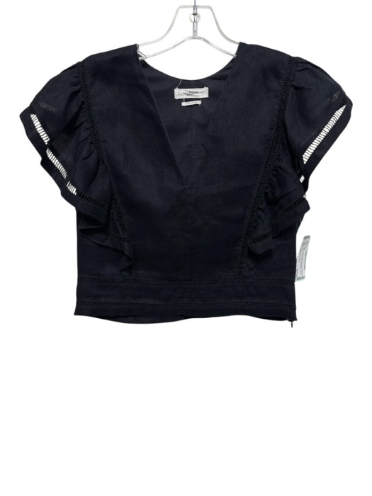 Isabel Marant Etoile Size 42 Black Linen Ruffle Cap Sleeve Ladder Lace Crop Top Black / 42