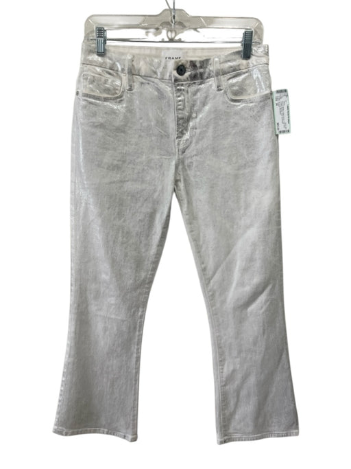 Frame Size 26 Silver & White Cotton Denim High Rise Coated Metallic Boot Jeans Silver & White / 26
