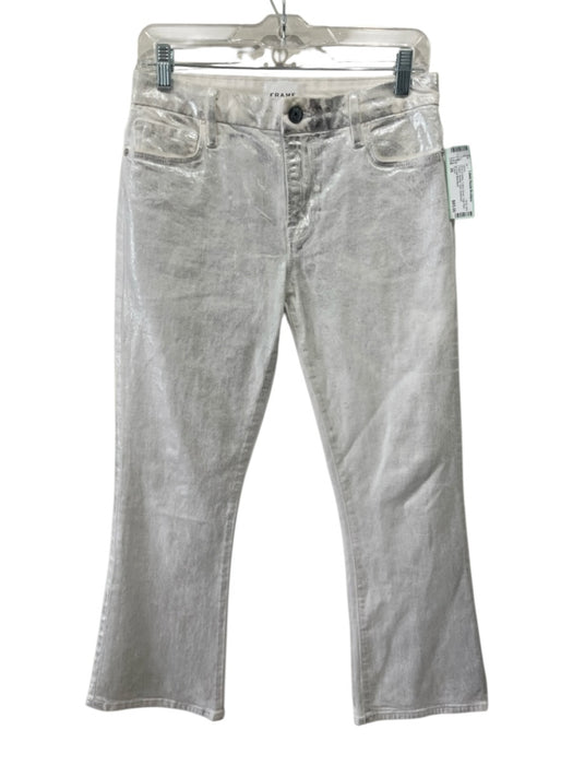 Frame Size 26 Silver & White Cotton Denim High Rise Coated Metallic Boot Jeans Silver & White / 26