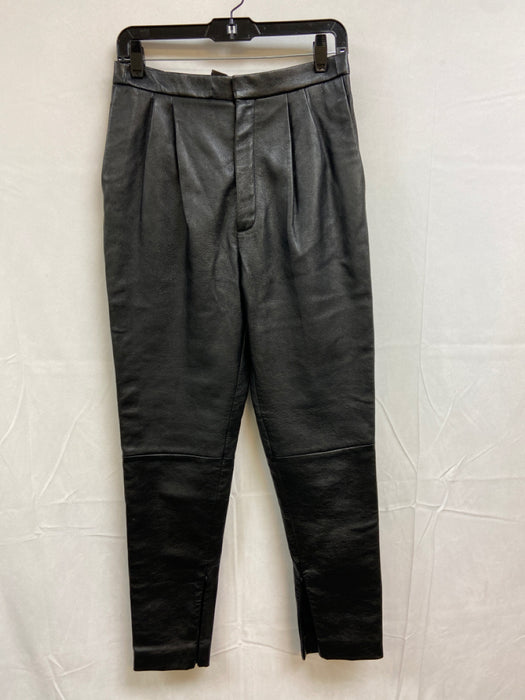Saint Laurent Size 36 Black Leather Pleated High Rise Zip Leg Pants