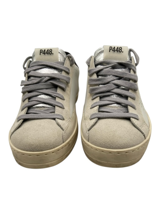 P448 Shoe Size 38 White, Gray & Black Leather & Suede Metallic lace up Sneakers White, Gray & Black / 38