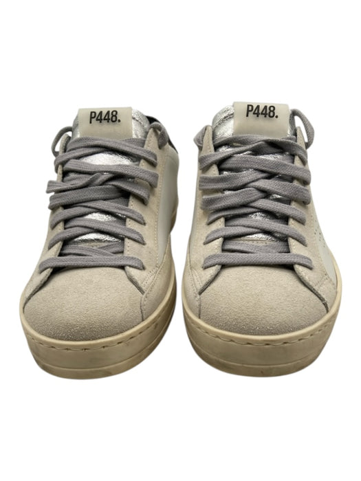 P448 Shoe Size 38 White, Gray & Black Leather & Suede Metallic lace up Sneakers White, Gray & Black / 38