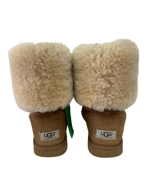 Ugg Shoe Size 8 Tan Brown & Cream Leather Sheepskin foldover Below Knee Boots Tan Brown & Cream / 8