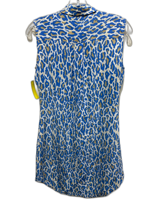 Equipment Femme Size XXS Blue & Multi Silk Button Front Sleeveless Dress Blue & Multi / XXS