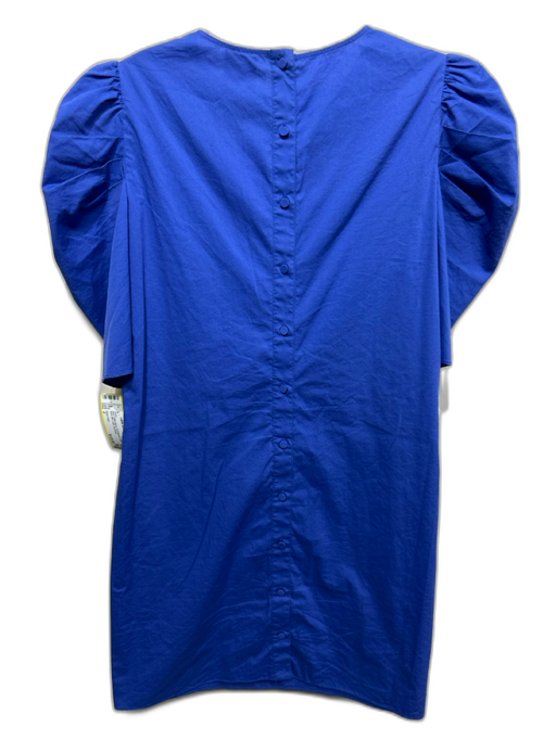 Cinq a Sept Size 2 Blue Cotton Blend Puff Sleeves Button Back Mini Solid Dress Blue / 2