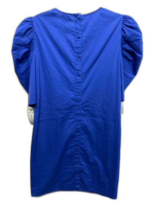 Cinq a Sept Size 2 Blue Cotton Blend Puff Sleeves Button Back Mini Solid Dress Blue / 2