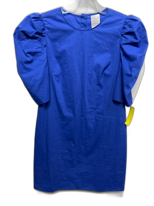 Cinq a Sept Size 2 Blue Cotton Blend Puff Sleeves Button Back Mini Solid Dress Blue / 2