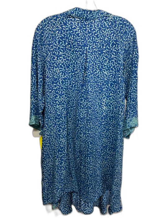 Natalie Martin Size XS Blue Silk Printed 3/4 Sleeve 1/4 Button Above Knee Dress Blue / XS