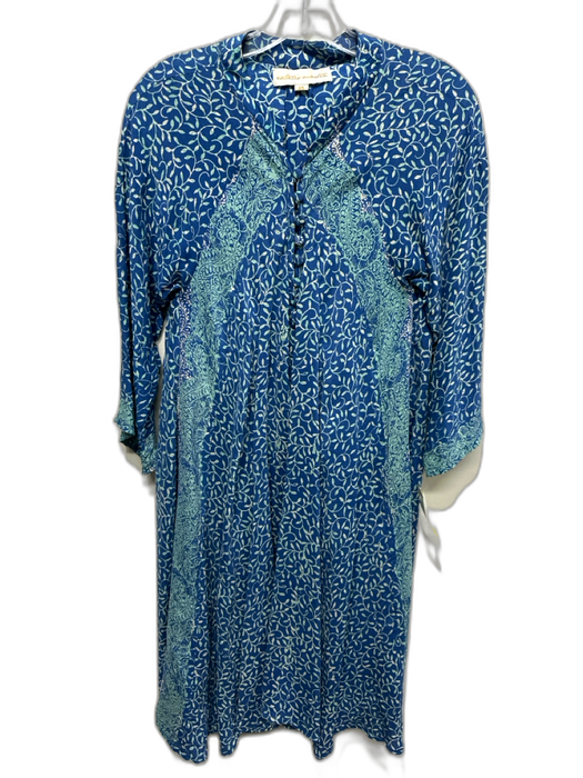 Natalie Martin Size XS Blue Silk Printed 3/4 Sleeve 1/4 Button Above Knee Dress Blue / XS
