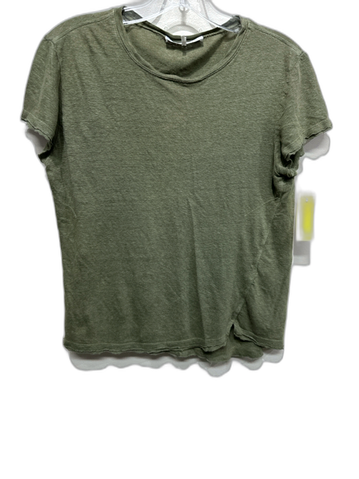 Frame Size XXS Green Linen Cap Sleeve Crew Neck Heathered Top Green / XXS