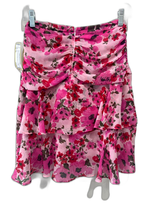 Misa Size XS Pink & Red Viscose floral print Zip Back Ruched Above Knee Skirt Pink & Red / XS