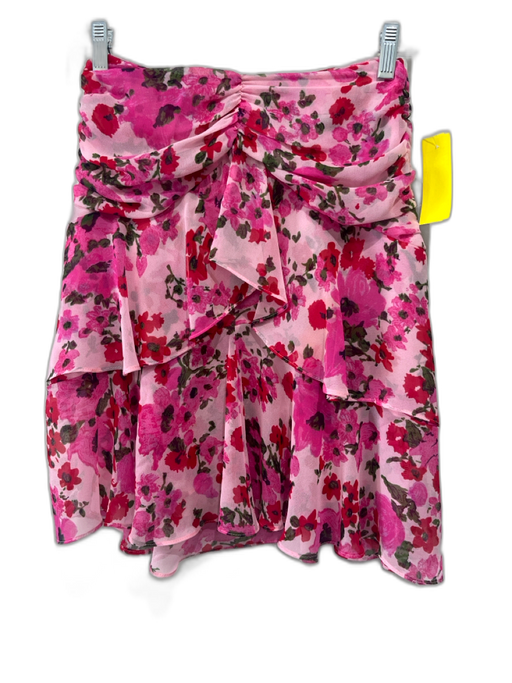 Misa Size XS Pink & Red Viscose floral print Zip Back Ruched Above Knee Skirt Pink & Red / XS