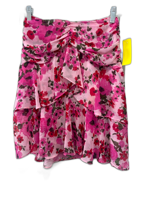Misa Size XS Pink & Red Viscose floral print Zip Back Ruched Above Knee Skirt Pink & Red / XS