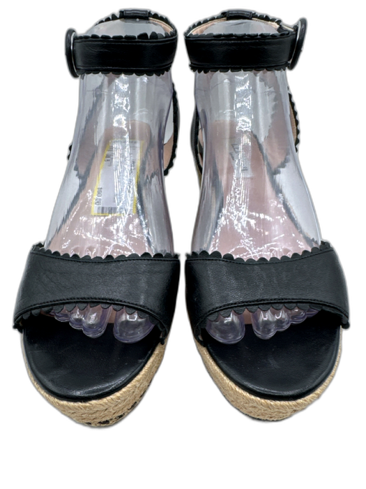 L.K. Bennett Shoe Size 38.5 Black Leather open toe Platform Ankle Buckle Sandals Black / 38.5