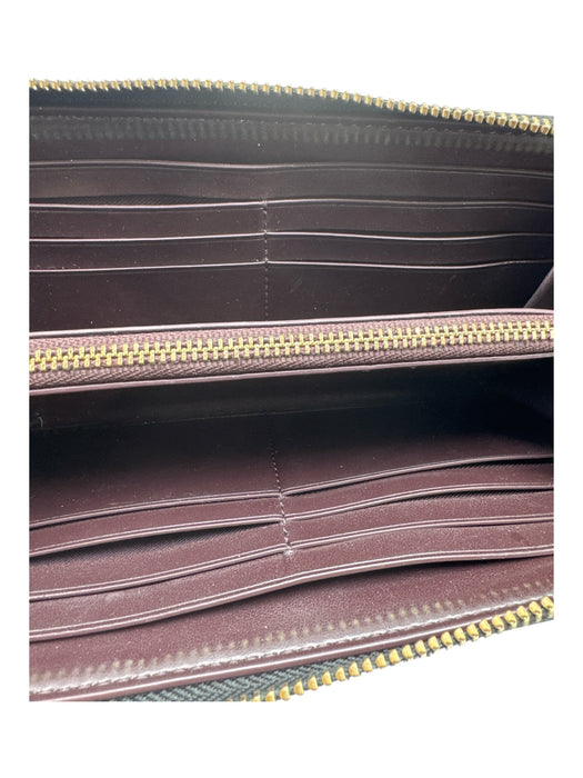 Coach Black Leather Zip Croc Embossed Continental Wallets Black