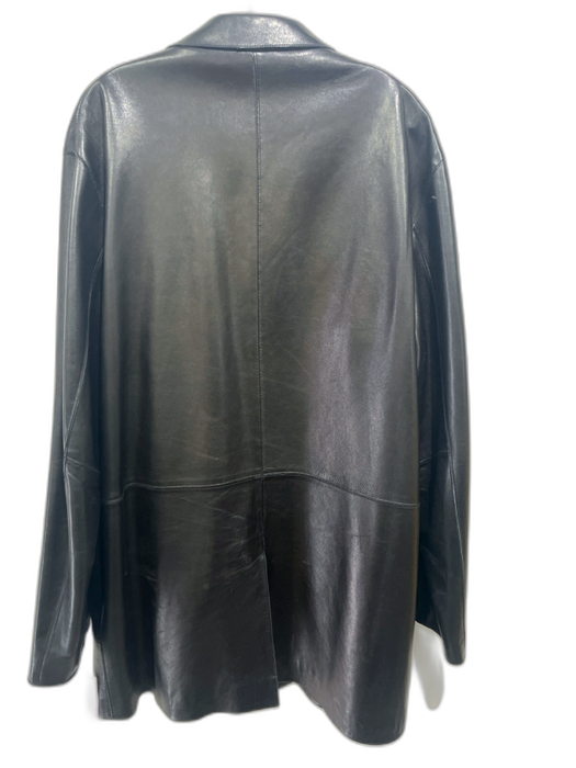 Boss AS IS Size Est XL Black Leather Solid Buttons Men's Jacket Black / Est XL