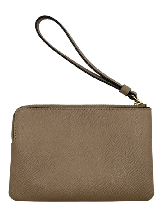 Coach Taupe Leather Logo Zip Wristlet Wallets Taupe