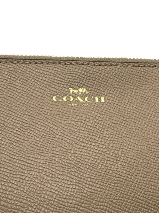 Coach Taupe Leather Logo Zip Wristlet Wallets Taupe