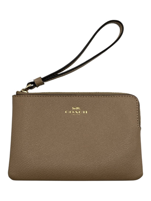 Coach Taupe Leather Logo Zip Wristlet Wallets Taupe