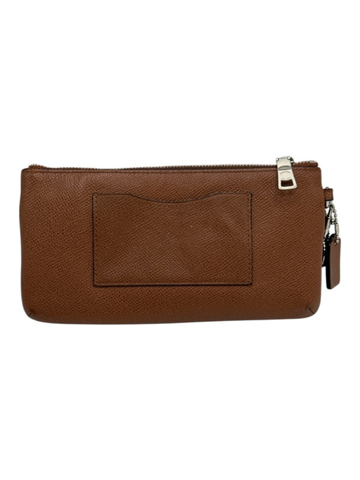 Coach Brown Leather Logo Zip Wristlet Wallets Brown