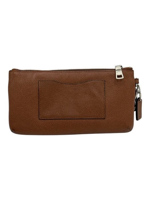Coach Brown Leather Logo Zip Wristlet Wallets Brown