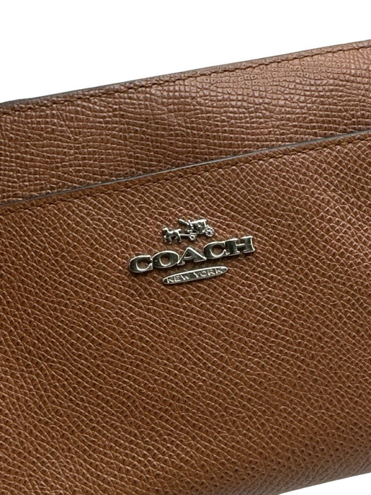 Coach Brown Leather Logo Zip Wristlet Wallets Brown