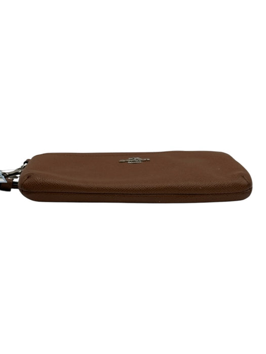Coach Brown Leather Logo Zip Wristlet Wallets Brown