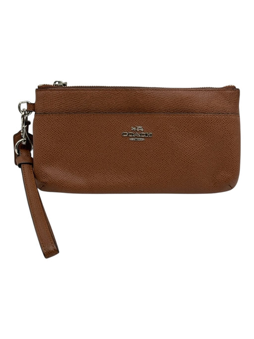 Coach Brown Leather Logo Zip Wristlet Wallets Brown