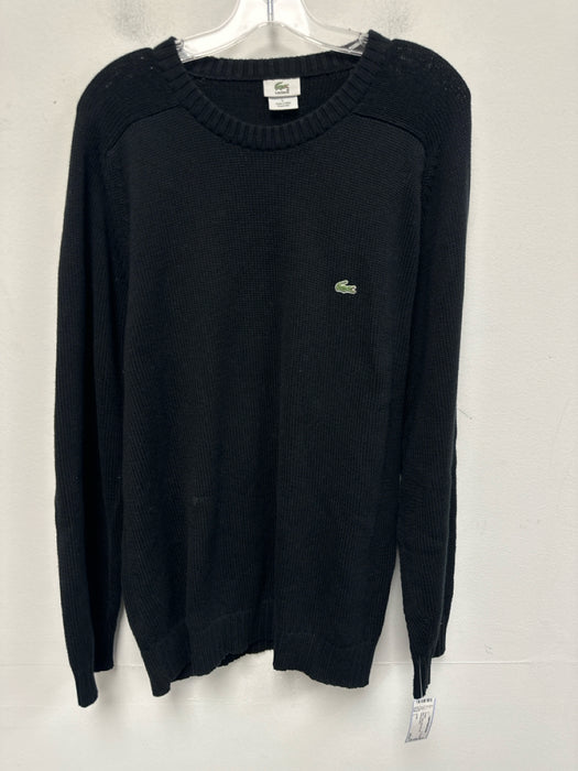 Lacoste Size L Black Cotton Solid Knit Crew Men's Sweater