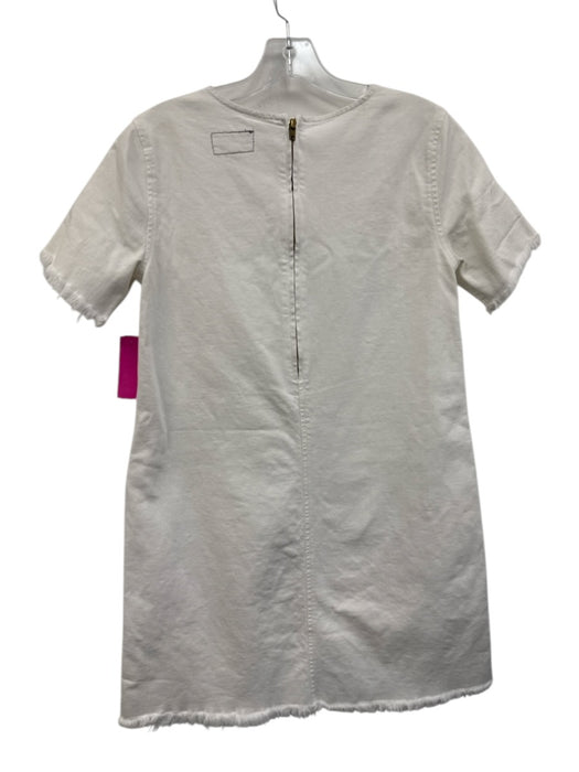 Current/Elliot Size 1 White Cotton Denim Short Sleeve Raw Hem Patch Pocket Dress White / 1