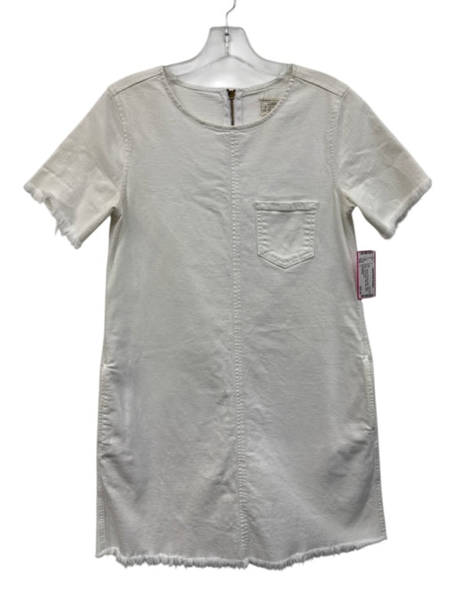 Current/Elliot Size 1 White Cotton Denim Short Sleeve Raw Hem Patch Pocket Dress White / 1