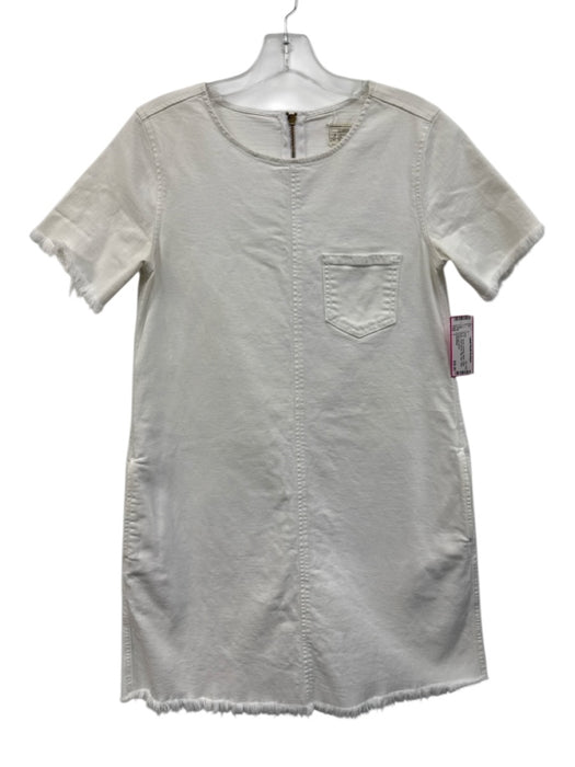 Current/Elliot Size 1 White Cotton Denim Short Sleeve Raw Hem Patch Pocket Dress White / 1