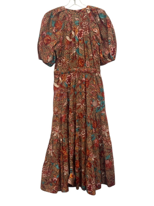 Ulla Johnson Size 4 Orange, Red, Blue Print Cotton Short Puff Sleeve Dress Orange, Red, Blue Print / 4
