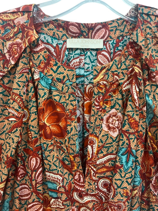 Ulla Johnson Size 4 Orange, Red, Blue Print Cotton Short Puff Sleeve Dress Orange, Red, Blue Print / 4