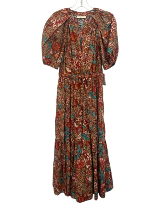Ulla Johnson Size 4 Orange, Red, Blue Print Cotton Short Puff Sleeve Dress Orange, Red, Blue Print / 4
