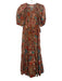 Ulla Johnson Size 4 Orange, Red, Blue Print Cotton Short Puff Sleeve Dress Orange, Red, Blue Print / 4