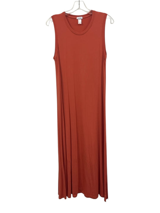 Lake Size Small Orange Bamboo Blend Sleeveless Crew Neck Side Slit Maxi Dress Orange / Small