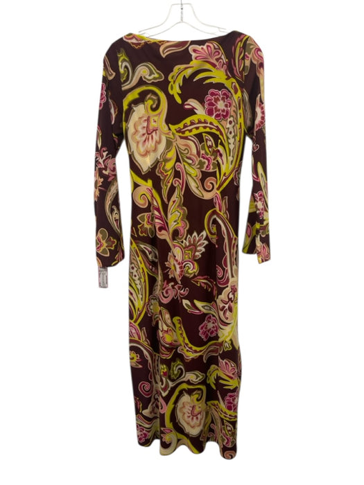 Zara Size Medium Burgundy, Pink, Yellow Polyester Long Sleeve Floral Midi Dress Burgundy, Pink, Yellow / Medium