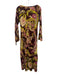 Zara Size Medium Burgundy, Pink, Yellow Polyester Long Sleeve Floral Midi Dress Burgundy, Pink, Yellow / Medium