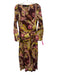 Zara Size Medium Burgundy, Pink, Yellow Polyester Long Sleeve Floral Midi Dress Burgundy, Pink, Yellow / Medium