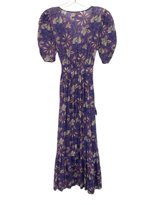 XiRENA Size XS purple, beige, blue Cotton Short Sleeve Floral Split Neck Dress purple, beige, blue / XS