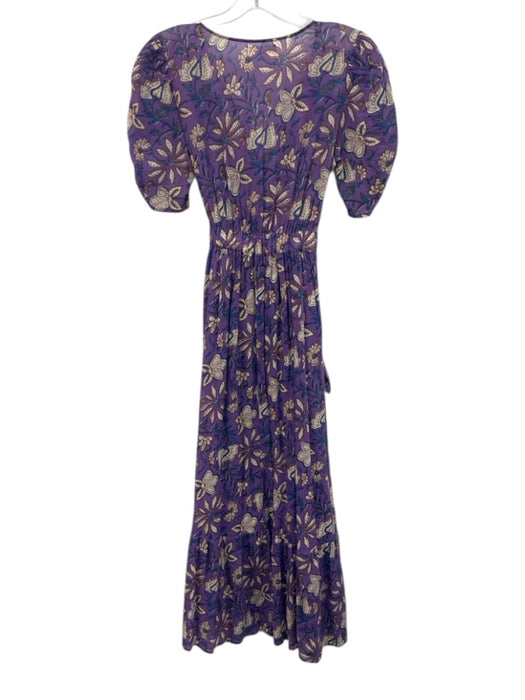 XiRENA Size XS purple, beige, blue Cotton Short Sleeve Floral Split Neck Dress purple, beige, blue / XS
