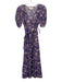 XiRENA Size XS purple, beige, blue Cotton Short Sleeve Floral Split Neck Dress purple, beige, blue / XS