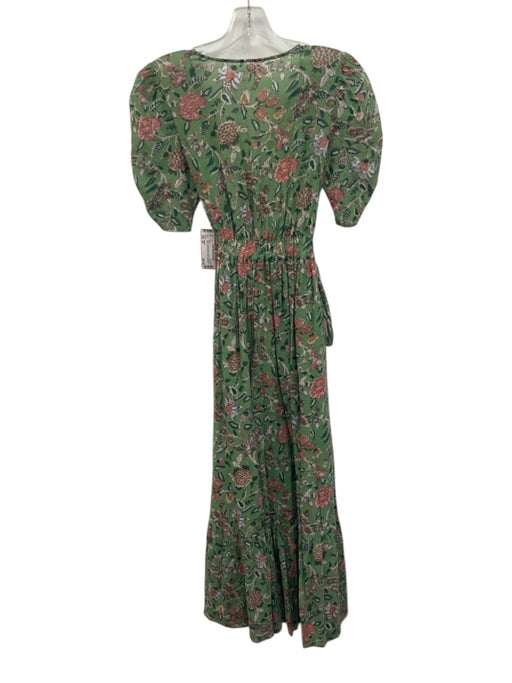XiRENA Size XS Green, Pink, Blue Cotton Short Sleeve Floral Split Neck Dress Green, Pink, Blue / XS