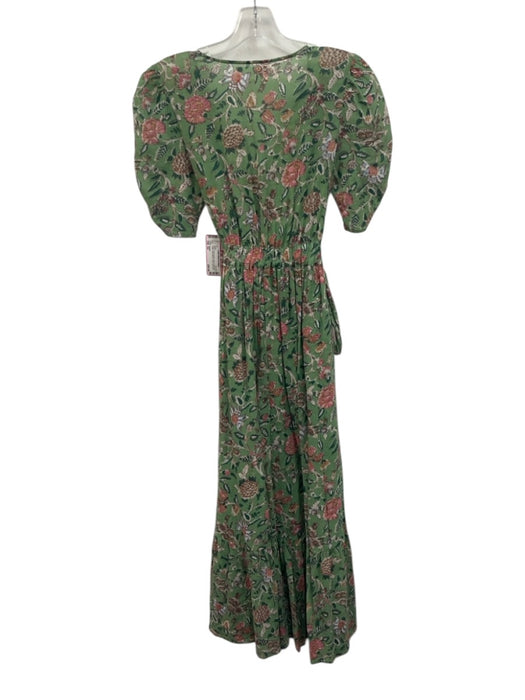 XiRENA Size XS Green, Pink, Blue Cotton Short Sleeve Floral Split Neck Dress Green, Pink, Blue / XS
