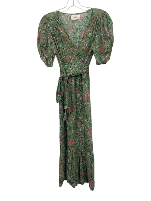 XiRENA Size XS Green, Pink, Blue Cotton Short Sleeve Floral Split Neck Dress Green, Pink, Blue / XS