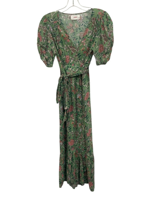 XiRENA Size XS Green, Pink, Blue Cotton Short Sleeve Floral Split Neck Dress Green, Pink, Blue / XS