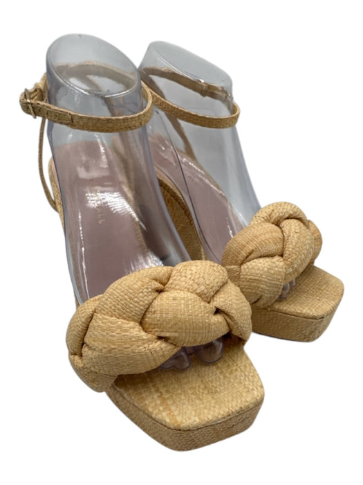 Loeffler Randall Shoe Size 8.5 Beige Straw & Leather Square Open Toe Pumps Beige / 8.5