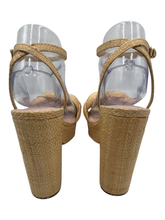 Loeffler Randall Shoe Size 8.5 Beige Straw & Leather Square Open Toe Pumps Beige / 8.5