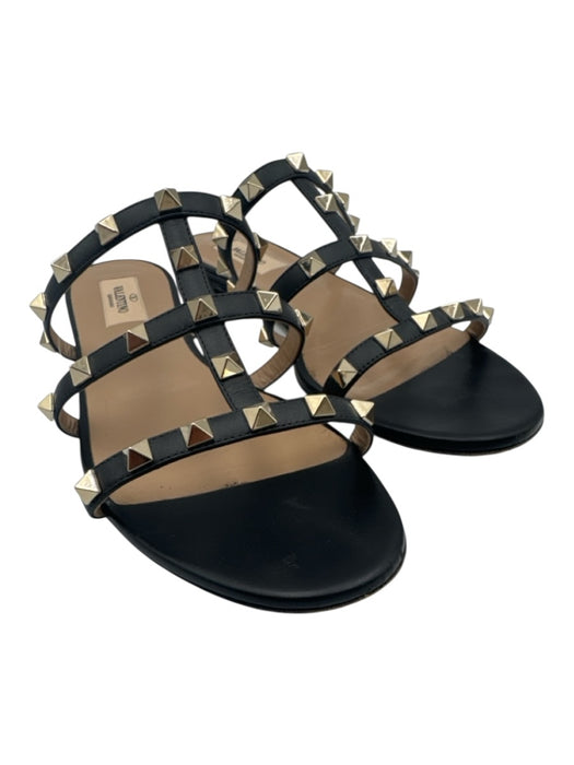Valentino Garavani Shoe Size 39 Black Leather open toe Rock Studs Cage Sandals Black / 39